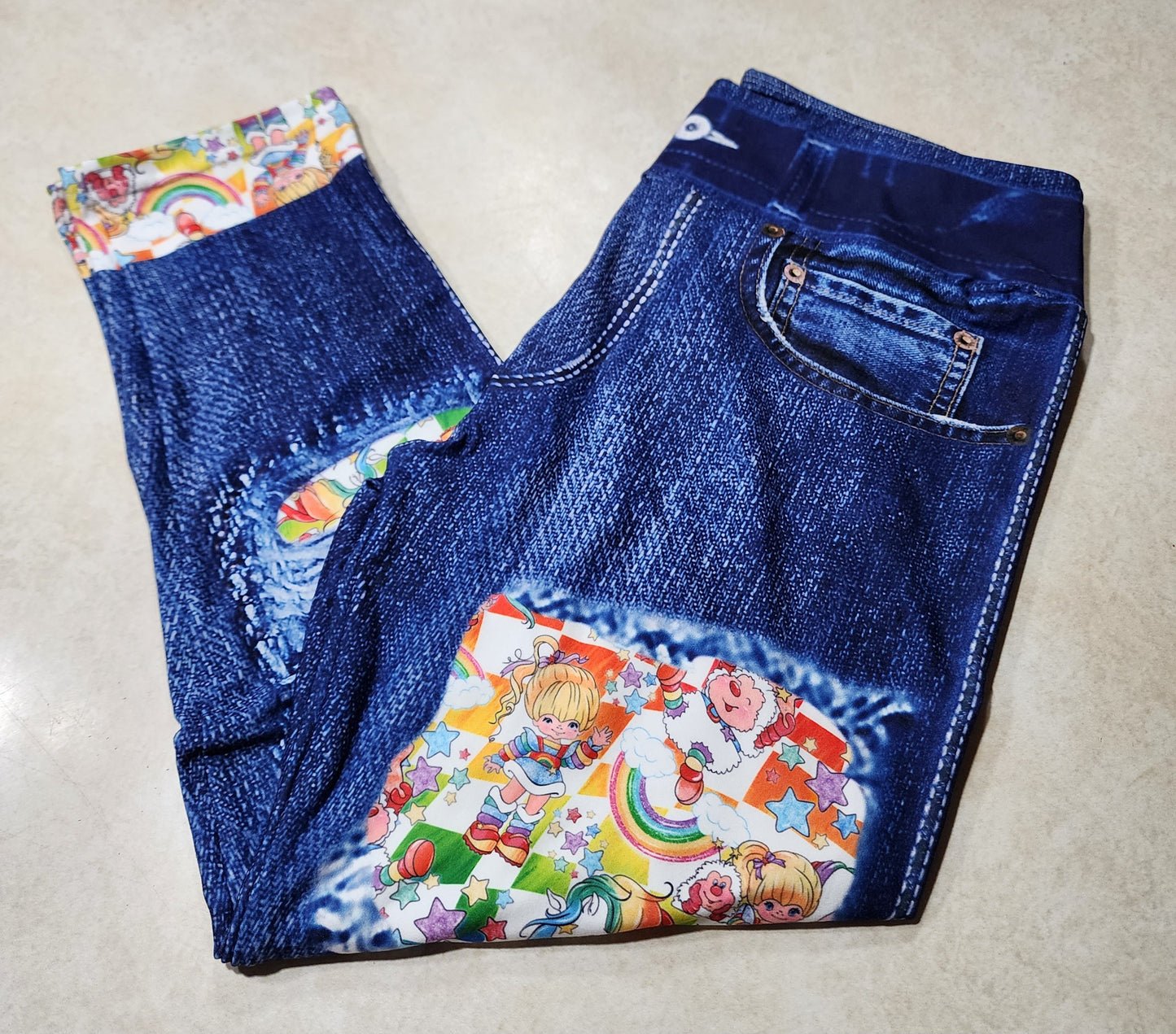 Rainbow Girl Check Faux Denim Capris