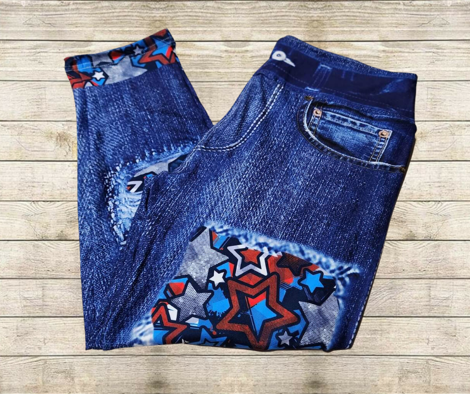 Star Spangled Faux Denim Capris