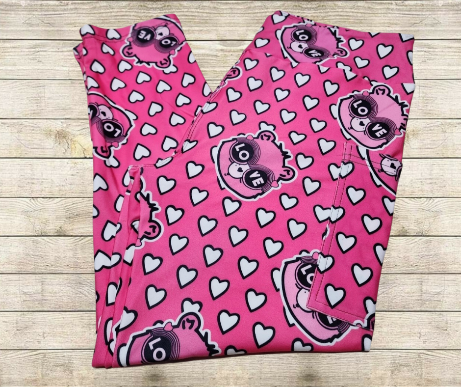 Pink Heart Bear Capri Length w/ Pockets