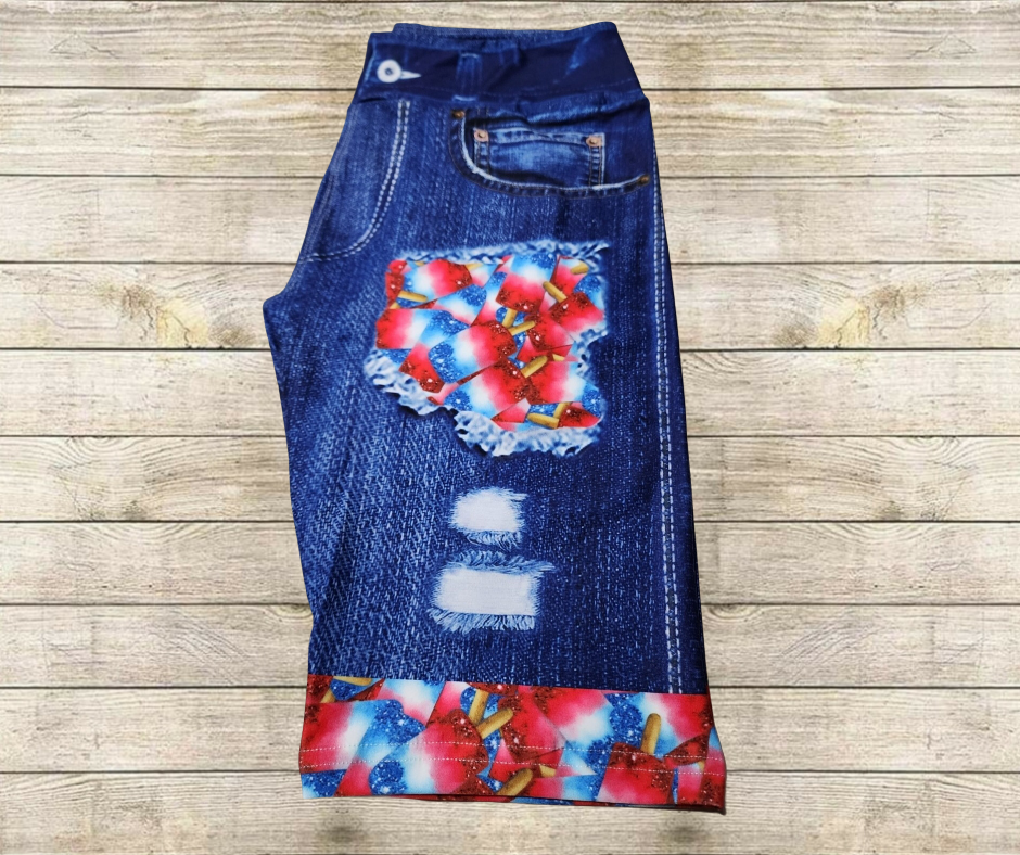 Sparkle Bomb Popsicle Faux Denim Jamaica Shorts