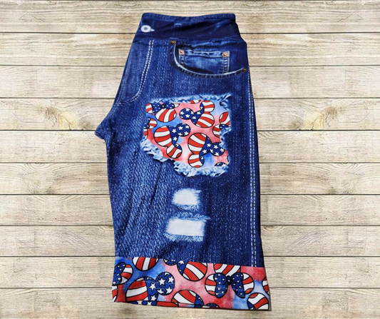 Flag Mouse Ears Faux Denim Jamaica Shorts