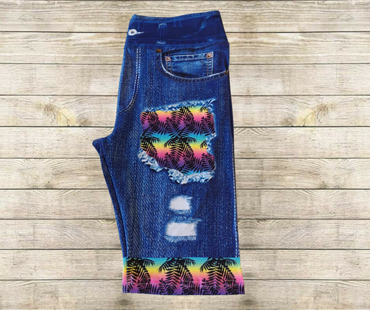 Tropical Shadow Faux Denim Jamaica Shorts
