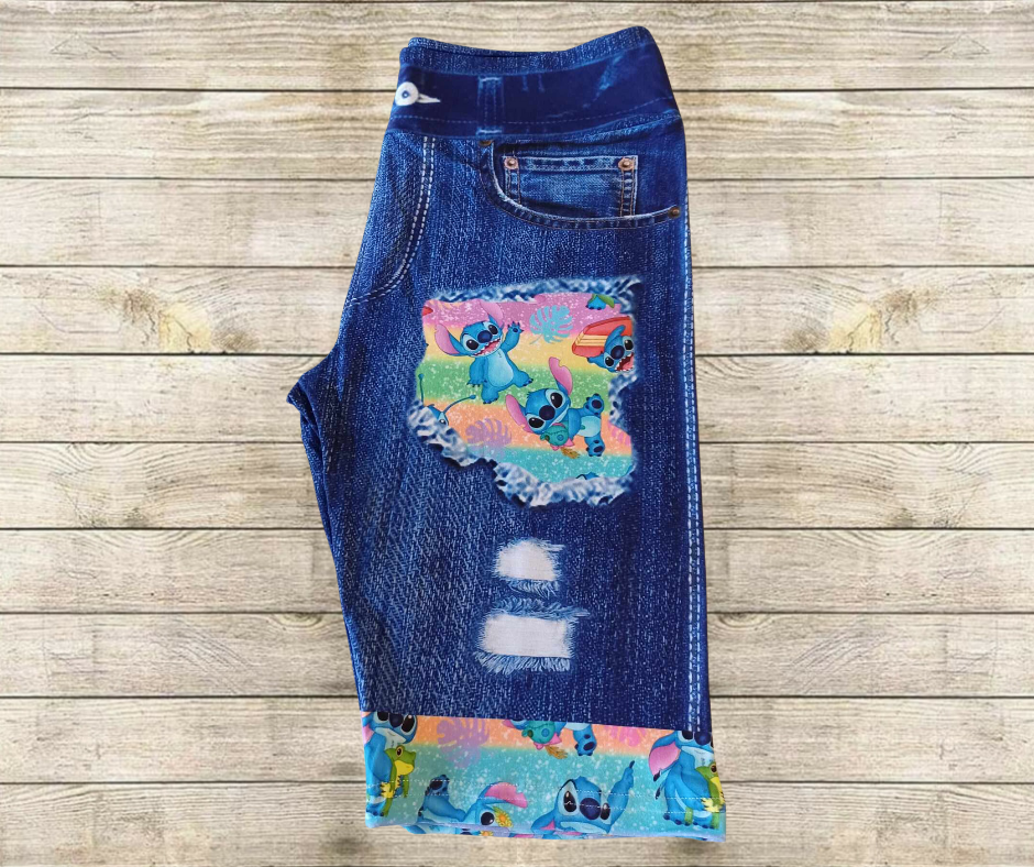 A Summer Stripes Faux Denim Jamaica Shorts