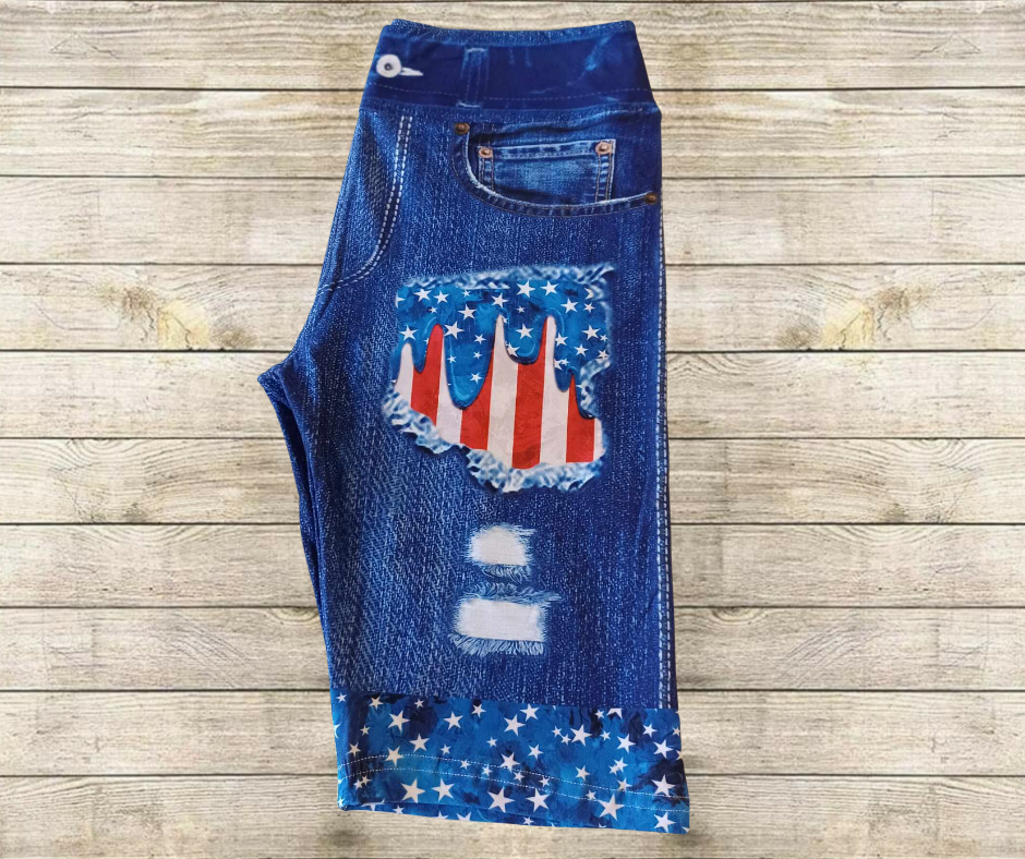 Patriotic Drip Faux Denim Jamaica Shorts