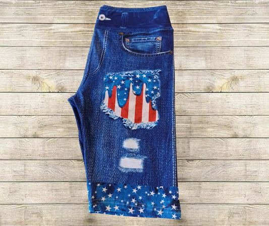 Patriotic Drip Faux Denim Jamaica Shorts