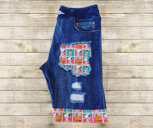 Rainbow Pup Squares Faux Denim Jamaica Shorts