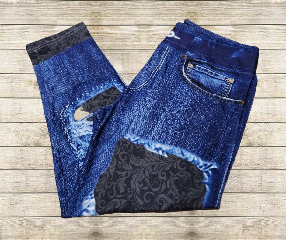 Luxury Black Faux Denim Capris