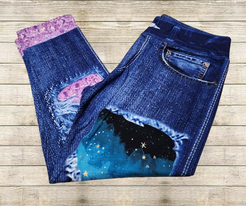 Cosmos Faux Denim Capris