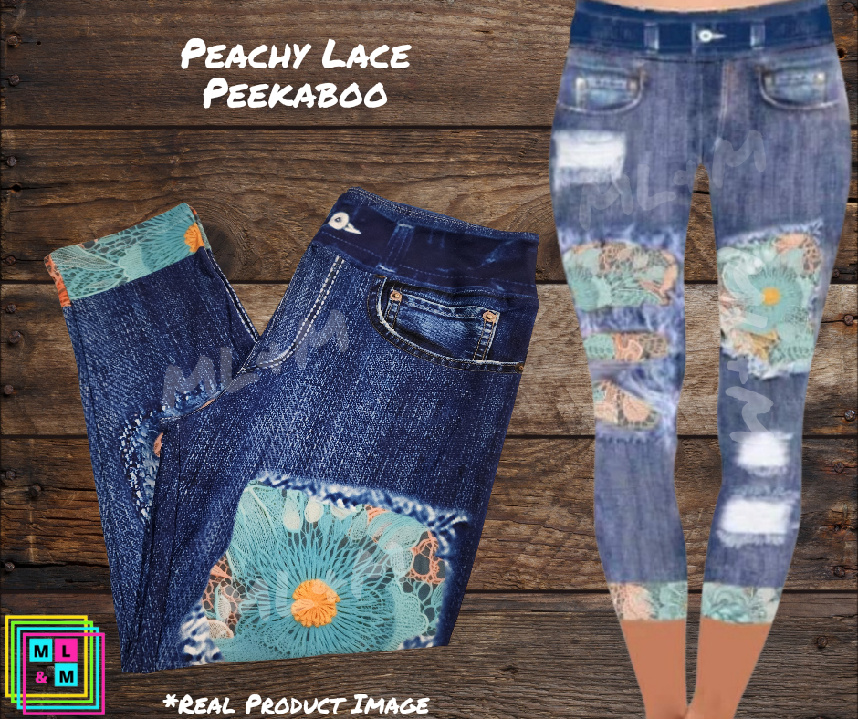 Peachy Lace Faux Denim Capris