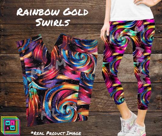 Rainbow Gold Swirls Capri Length w/ Pockets