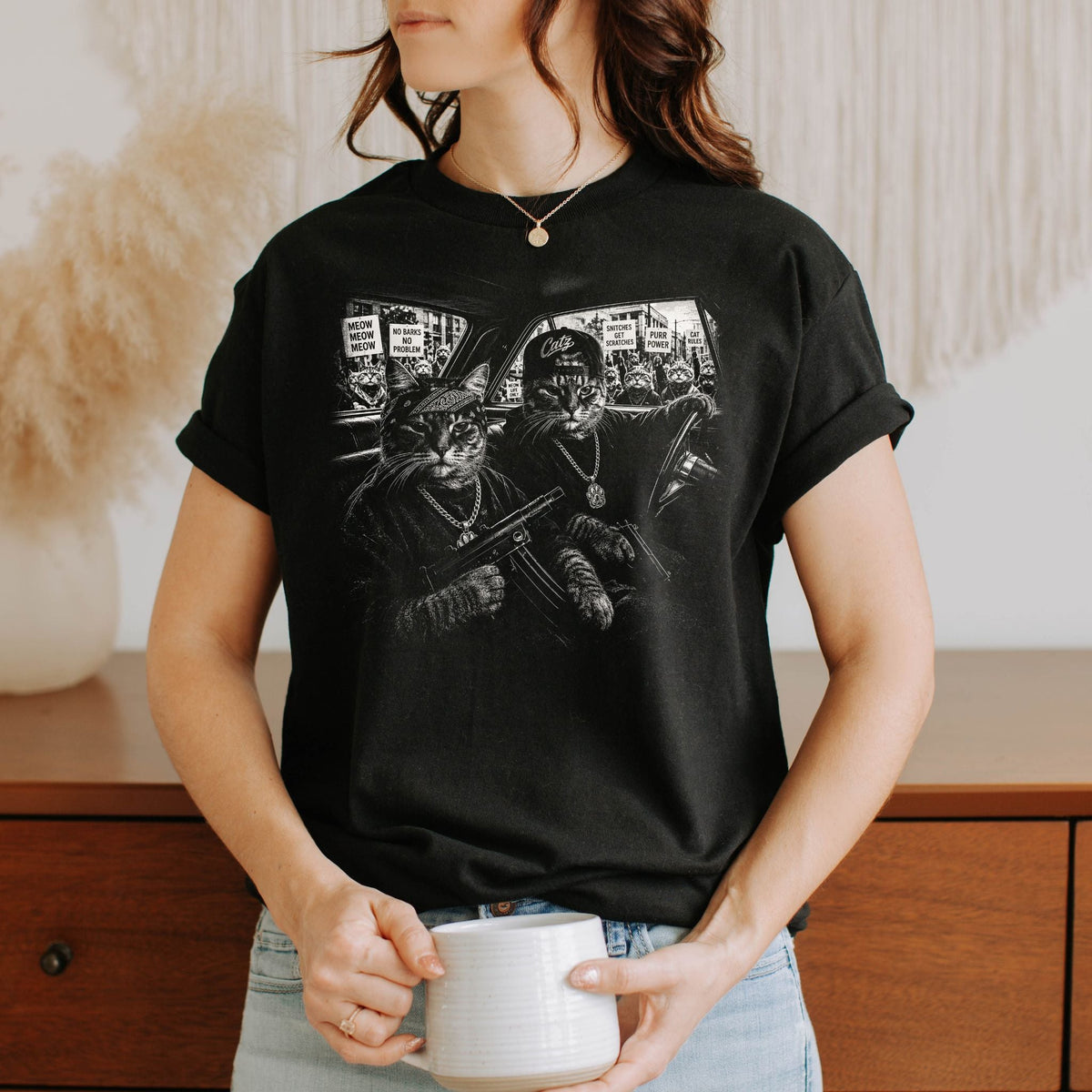 Halftone Gangster Cat Tshirt