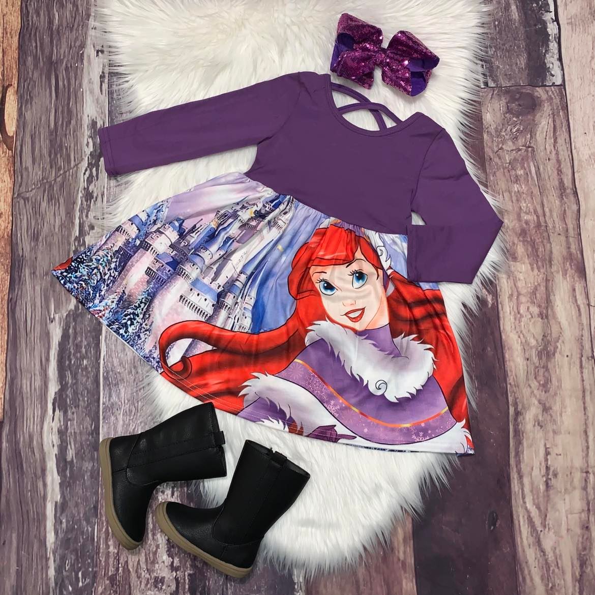 Printed Mid-Twirl Long Sleeve Dress - Mermaid Winter Princess