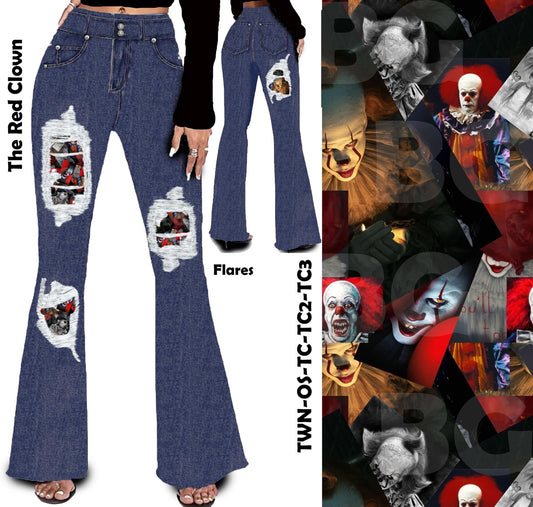 Clown Peek A Boo Faux Denim Yoga Flares with Pockets