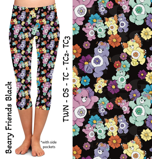 Beary Friends on Black Capris with Pockets