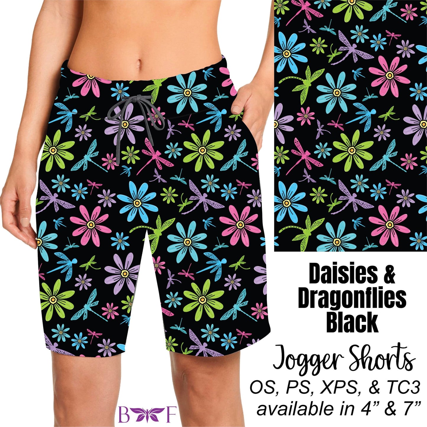 Daisies & Dragonflies Black Leggings with pockets