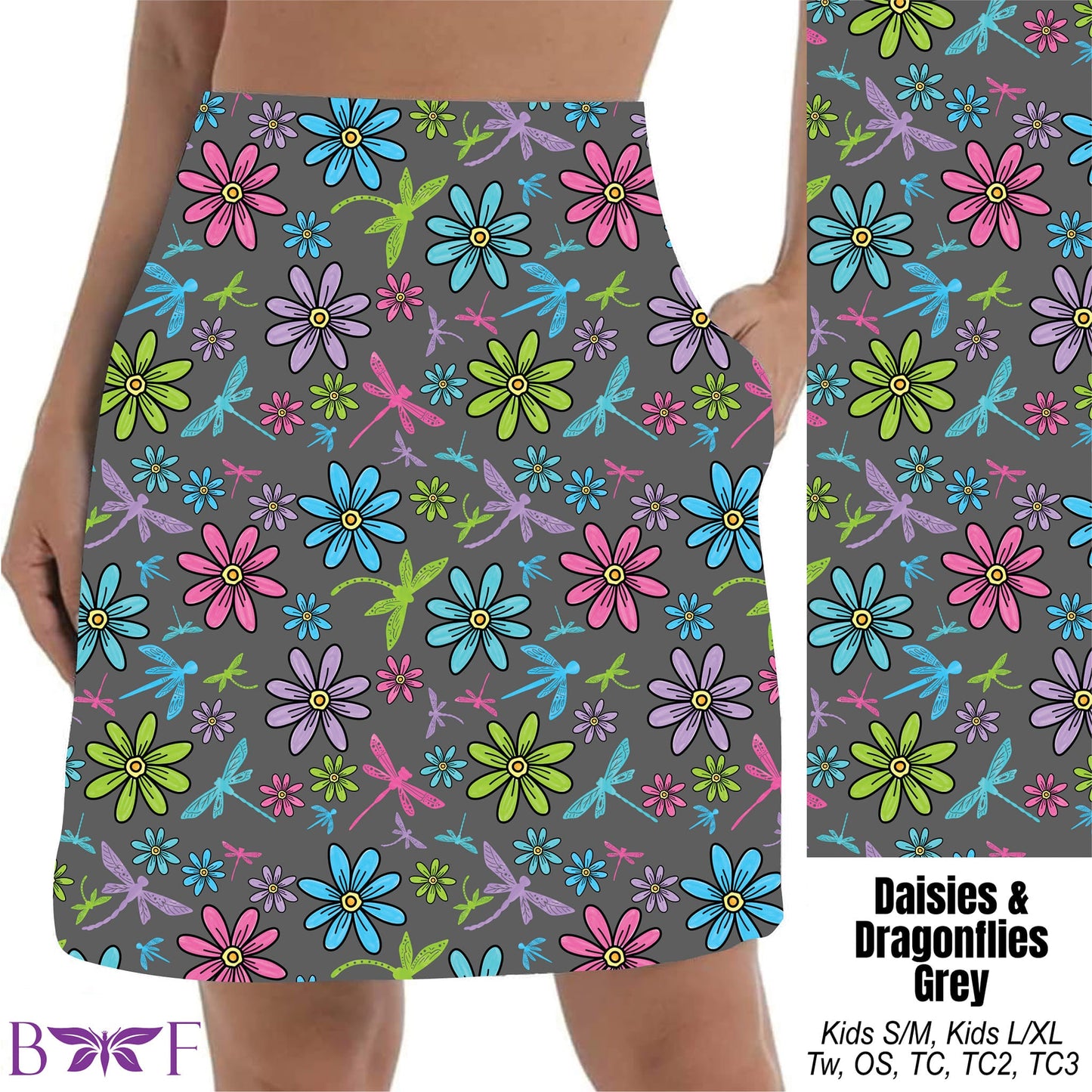 Daisies & Dragonflies Grey Skort