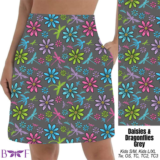 Daisies & Dragonflies Grey Skort
