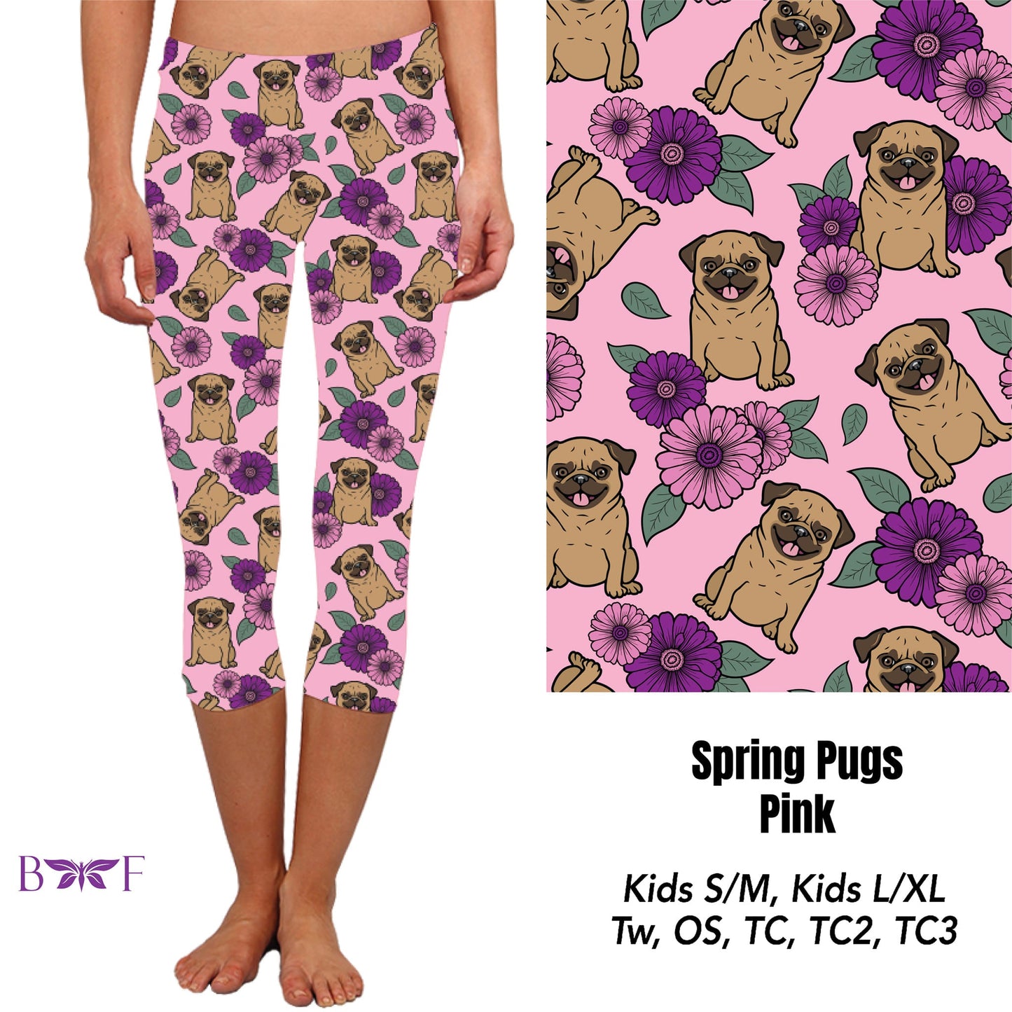 Spring Pugs Pink Leggings with pockets