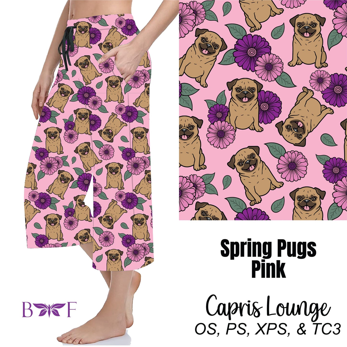 Spring Pugs Pink Leggings with pockets