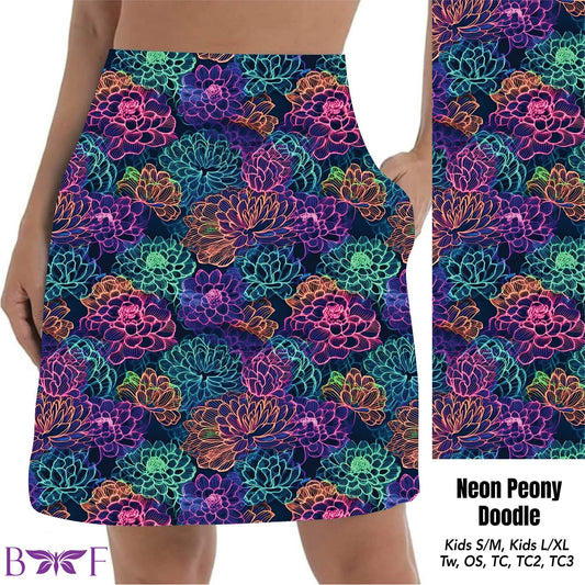 Neon Peony Doodle capris and skorts with pockets