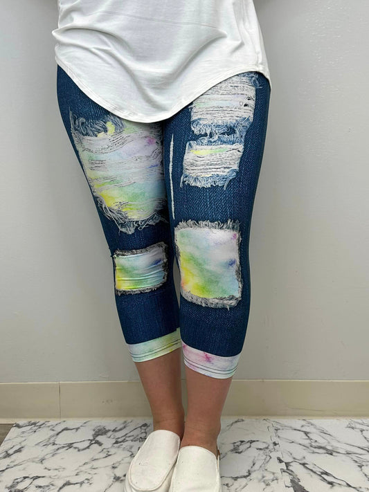 Blue Denim Pastel Capri w/ Butt Pockets
