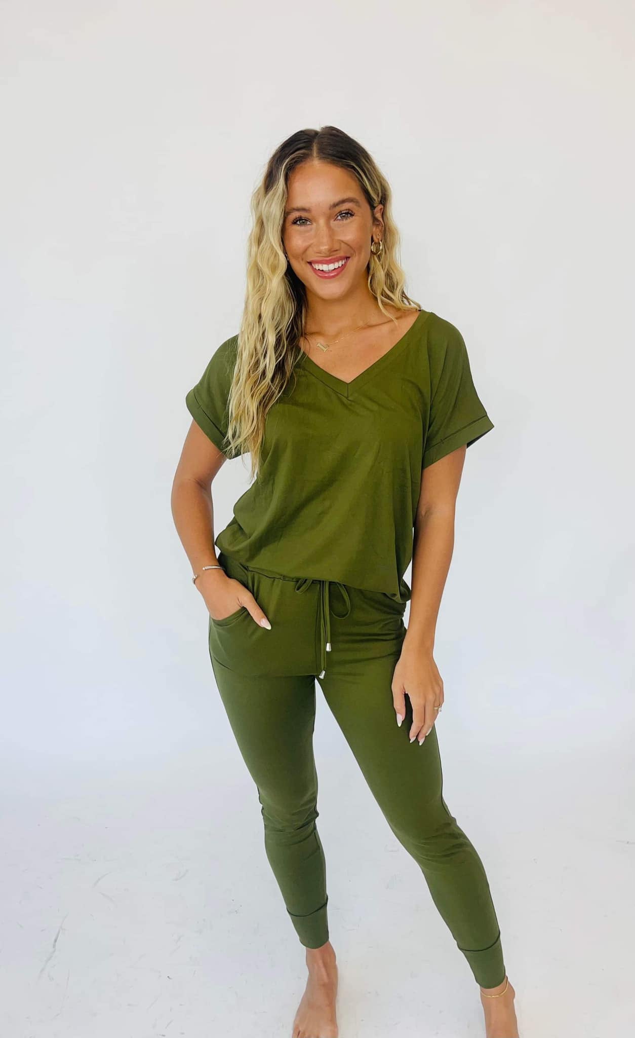Kristie V-Neck Lounge Set  OLIVE Preorder closes 8/31 eta late Sept.