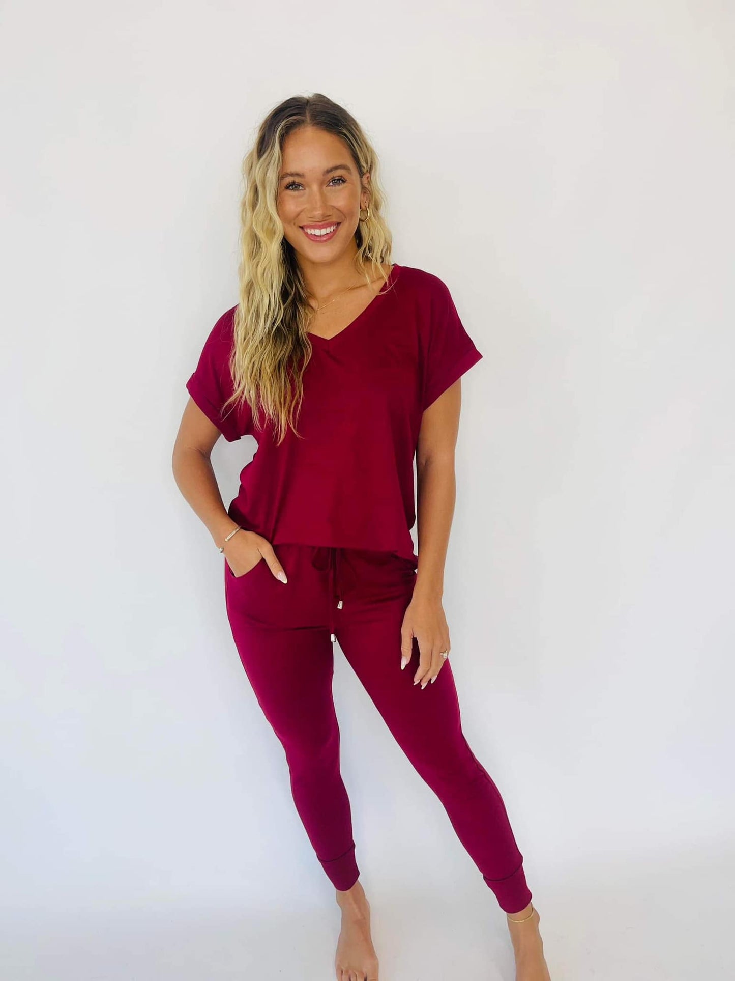 Kristie V-Neck Lounge Set  BURGUNDY Preorder closes 8/31 eta late Sept.