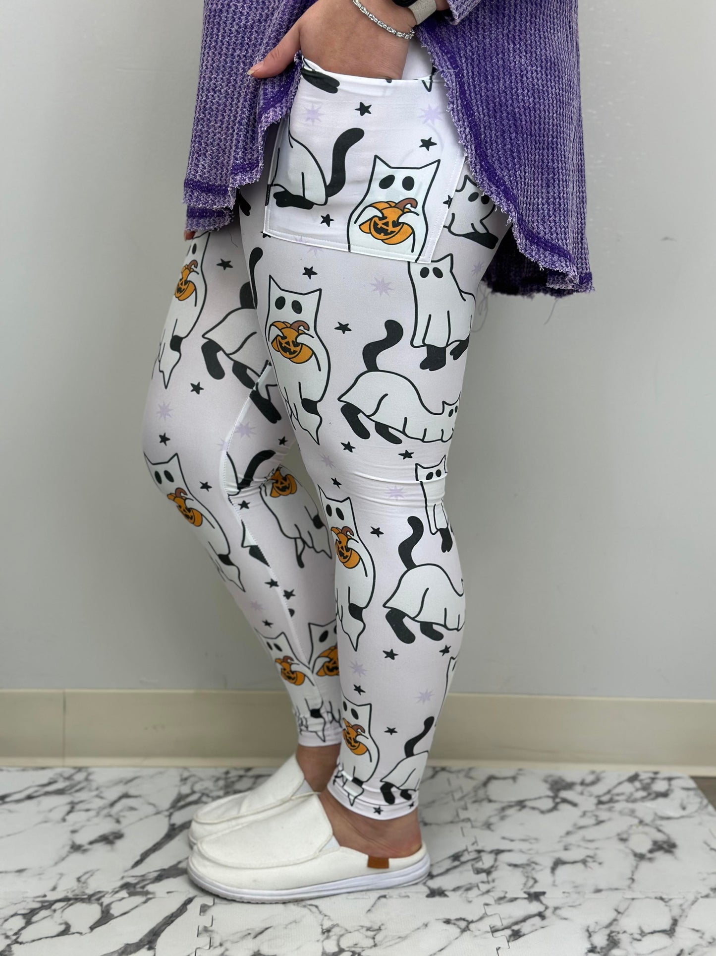 Spooky Kitten Leggings w/ Pockets (Kids No Pockets)