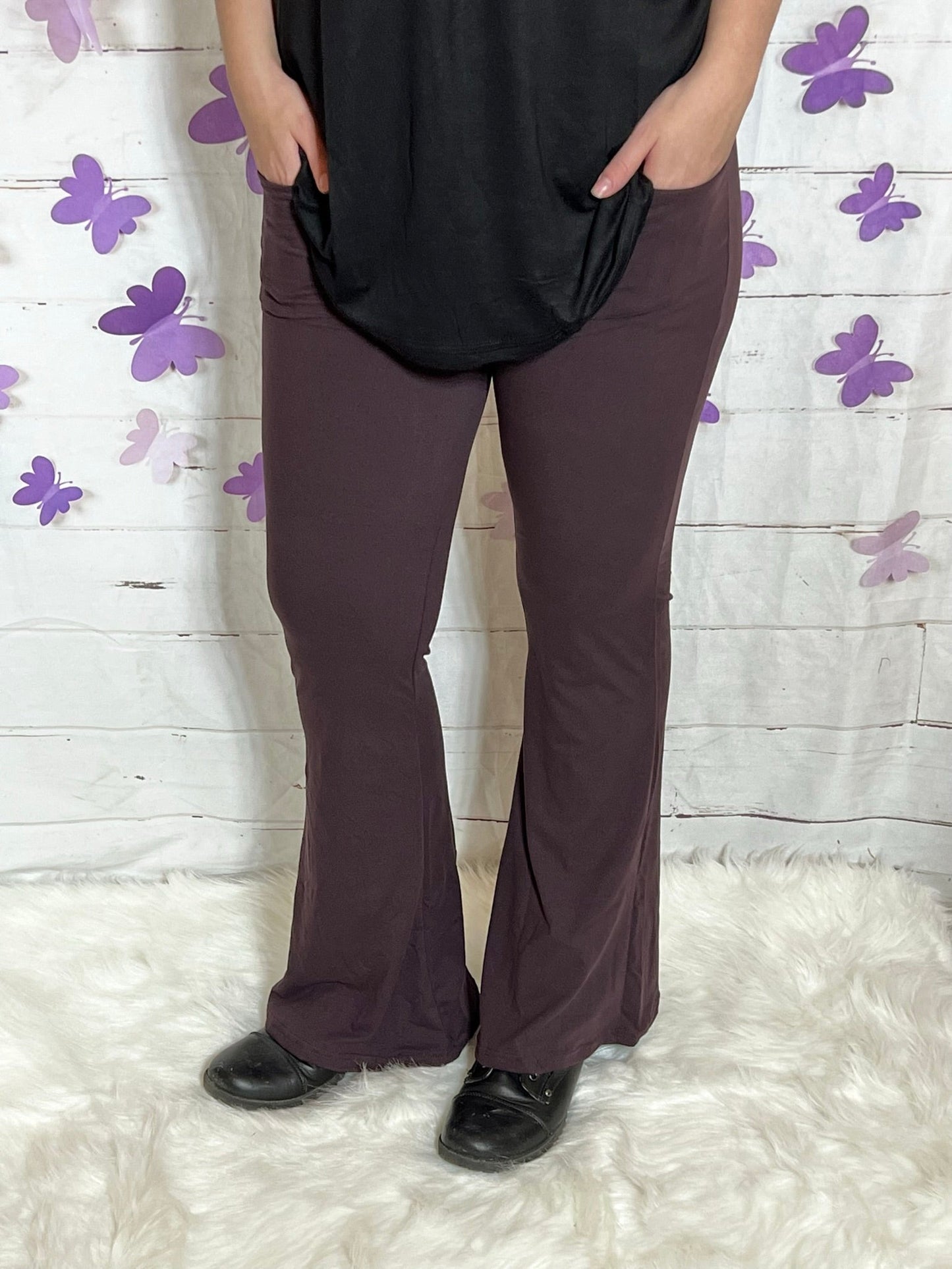 Solid Brown - Yoga Flares with Pockets