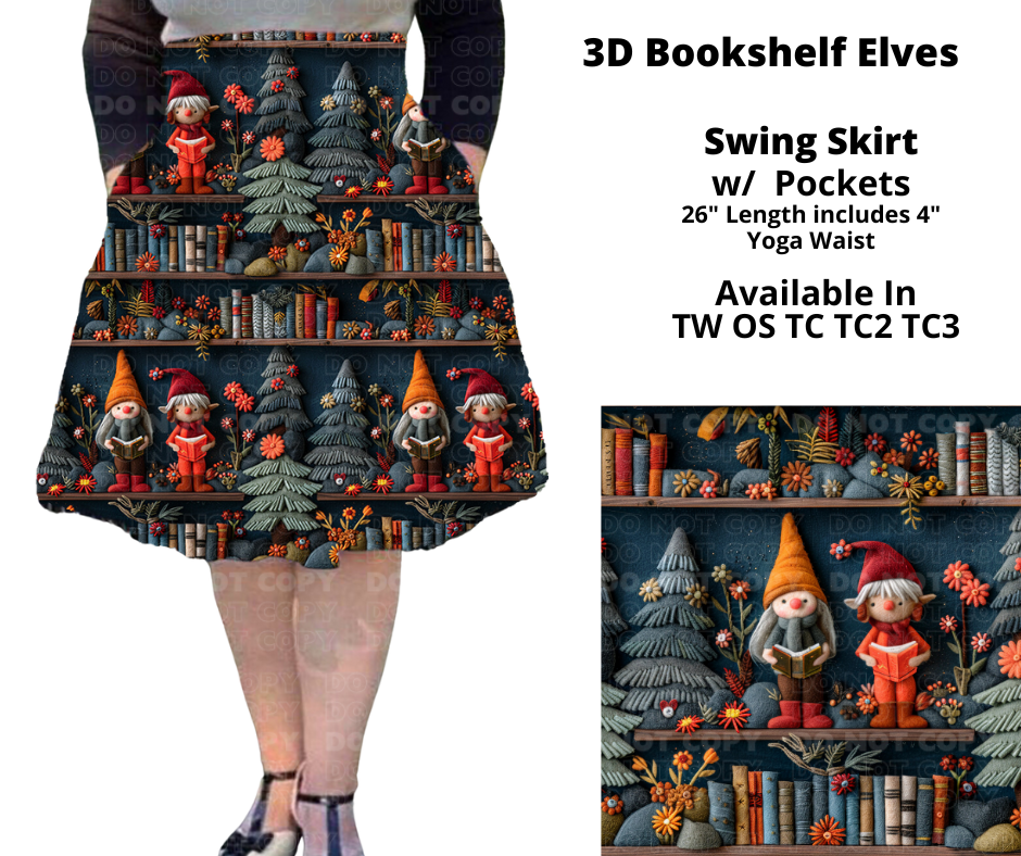 3D Bookshelf Elves Swing Skirt