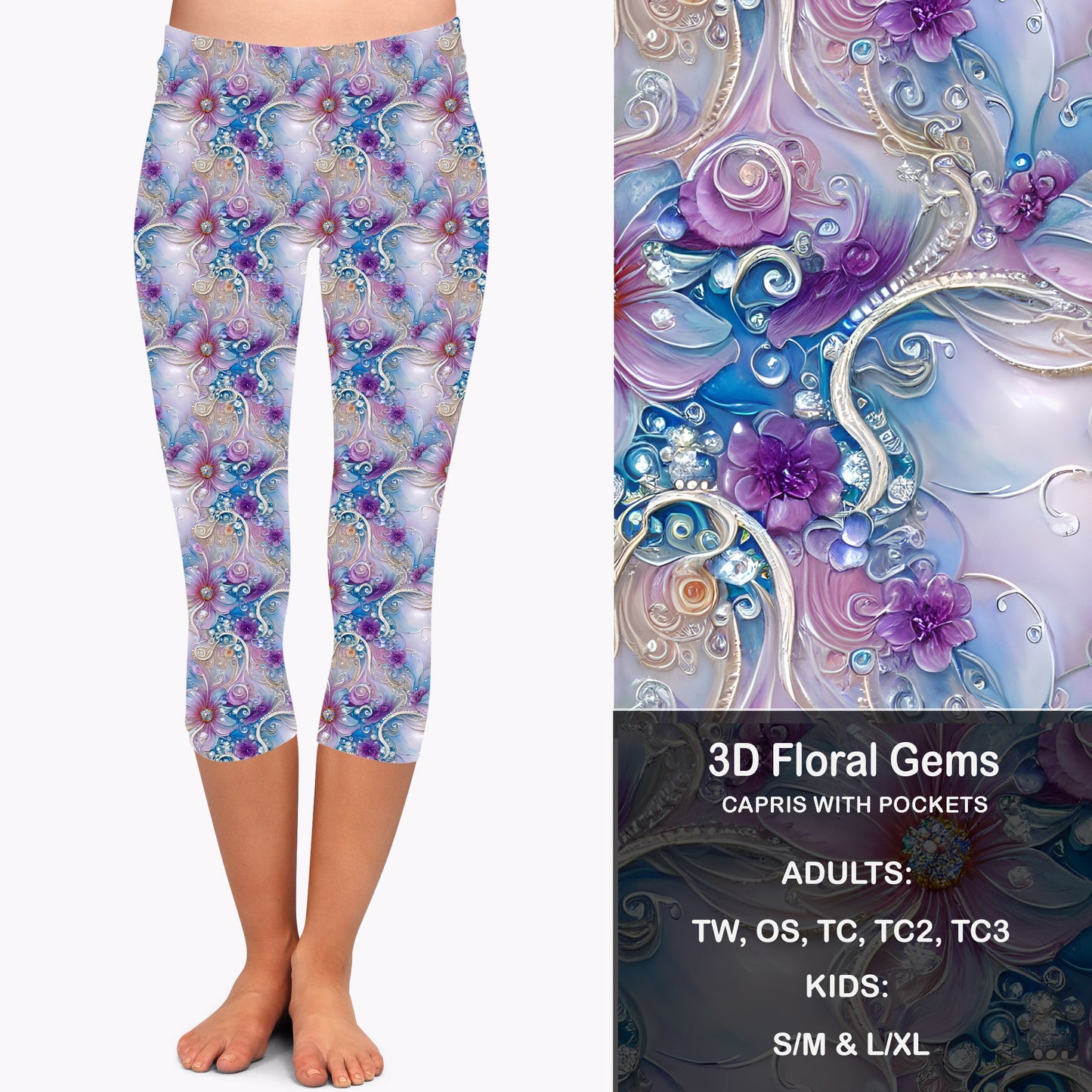 3D Floral Gem - Leggings & Capris with Pockets Preorder Closes 7/31