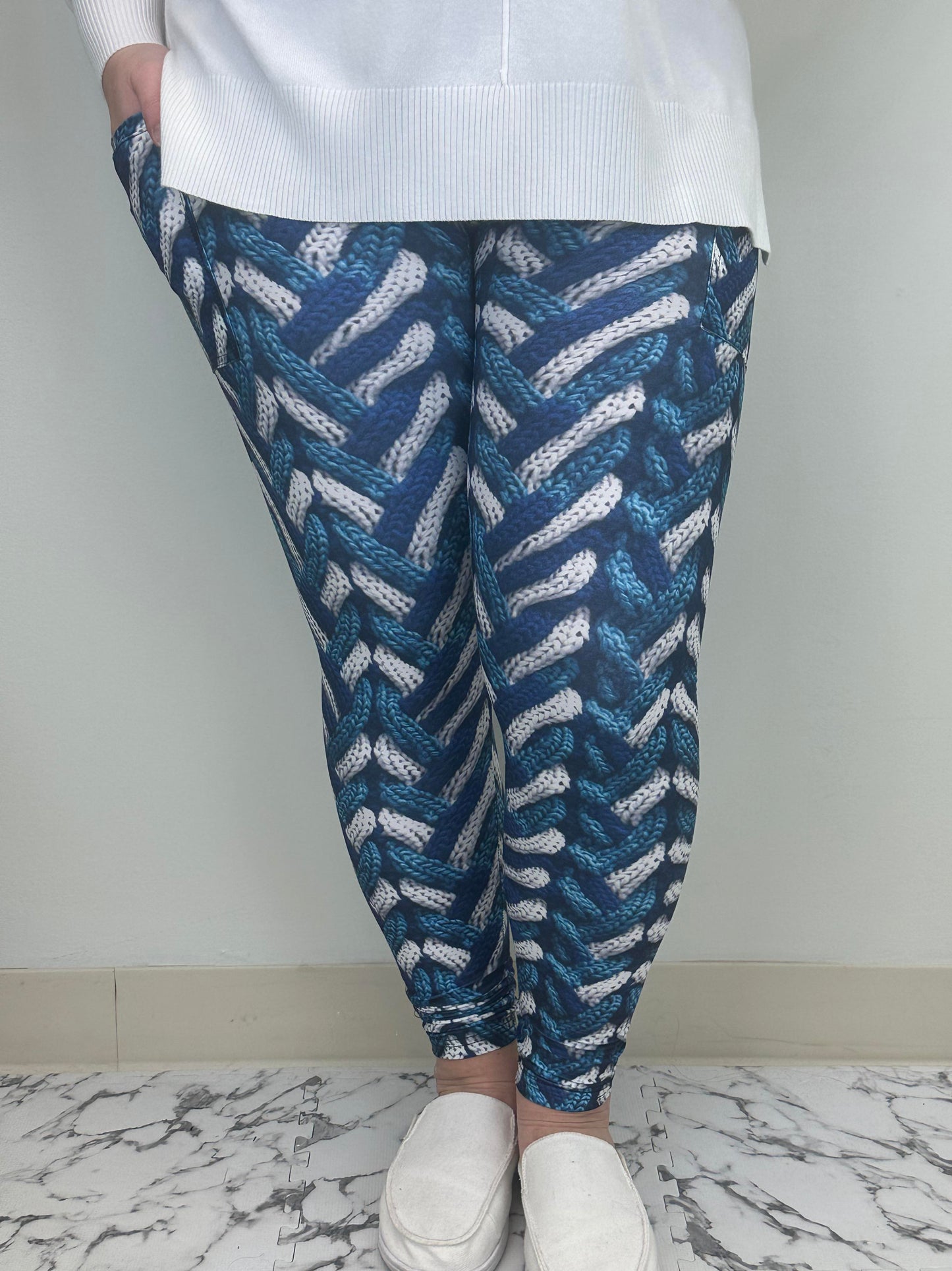Blue Knit Leggings w/ Pockets