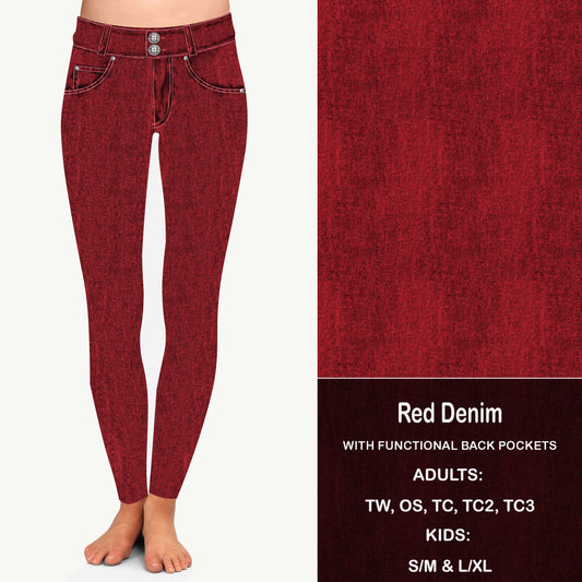 RED FAUX DENIM - Leggings with Pockets Preorder Closes 8/11 ETA LATE SEPT EARLY OCT