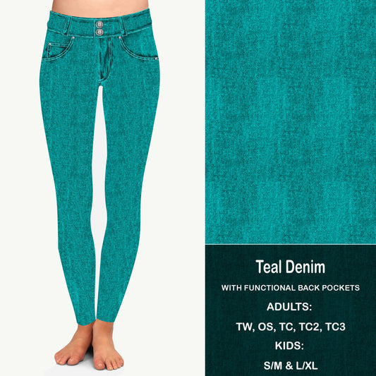 TEAL FAUX DENIM - Leggings with Pockets Preorder Closes 8/11 ETA LATE SEPT EARLY OCT