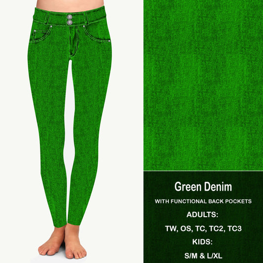 GREEN FAUX DENIM - Leggings with Pockets Preorder Closes 8/21 ETA LATE SEPT EARLY OCT