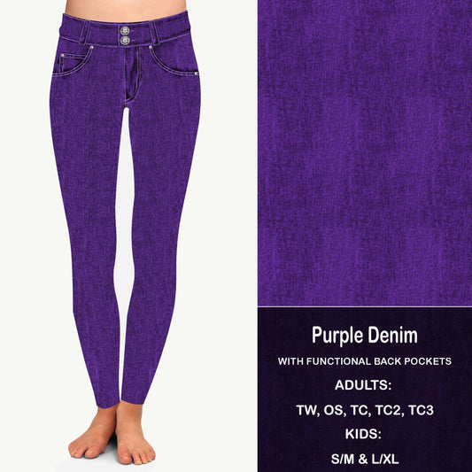 PURPLE FAUX DENIM - Leggings with Pockets Preorder Closes 8/11 ETA LATE SEPT EARLY OCT