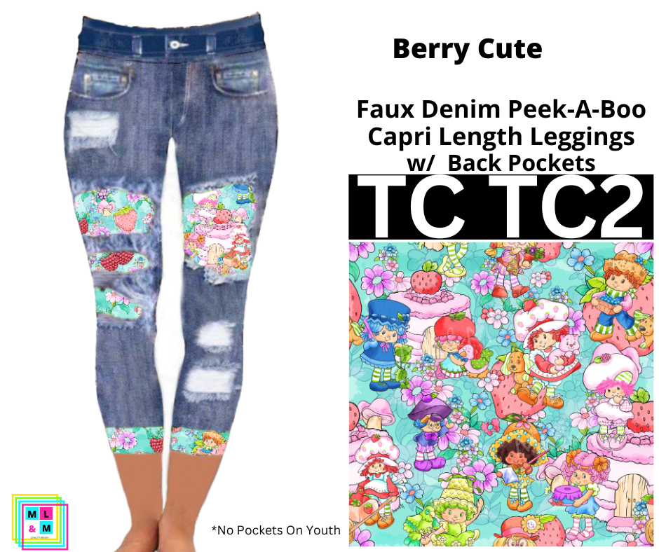 Berry Cute Capri Faux Denim Peekaboo