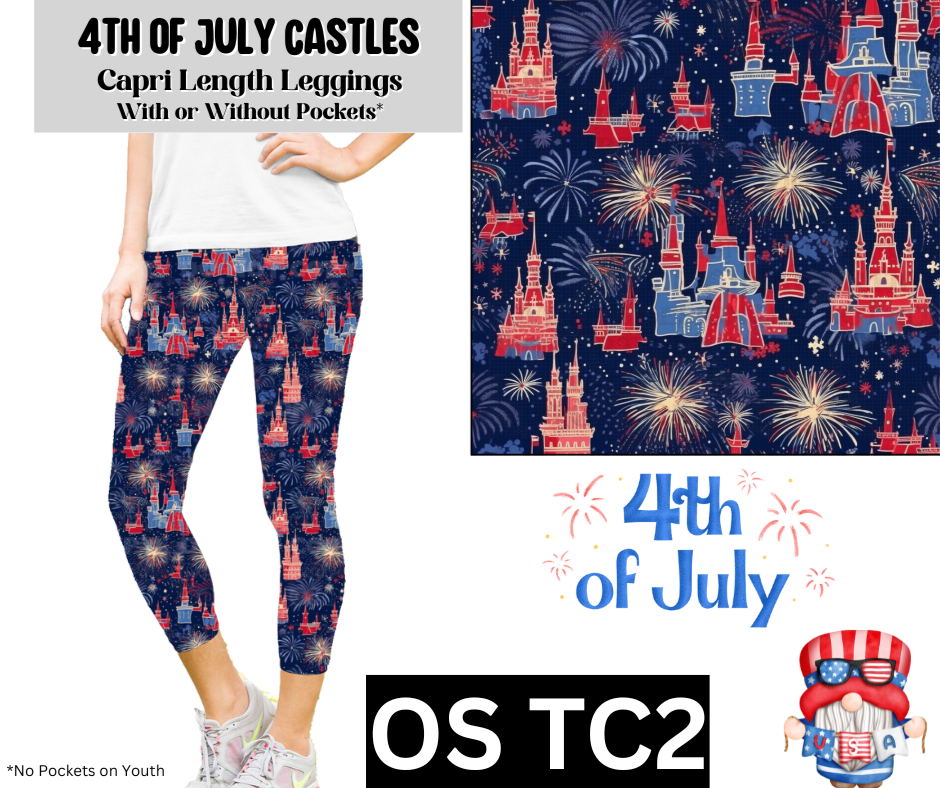 4th Of July Castles Capri Length Leggings w/ Pockets