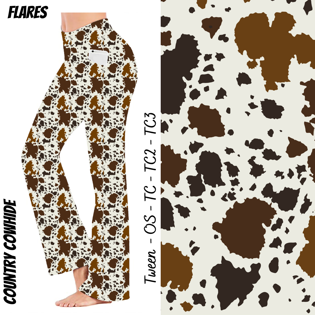 Country Cowhide - Yoga Flares with Pockets