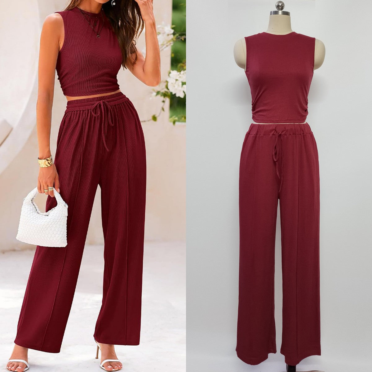 Ribbed Knit cropped tank + drawstring set - Week of 7.7R