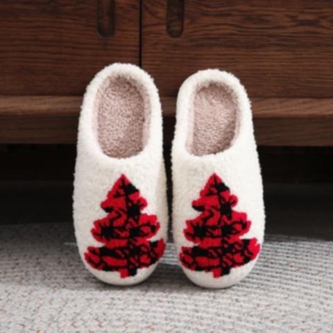 Red Plaid Tree Slippers