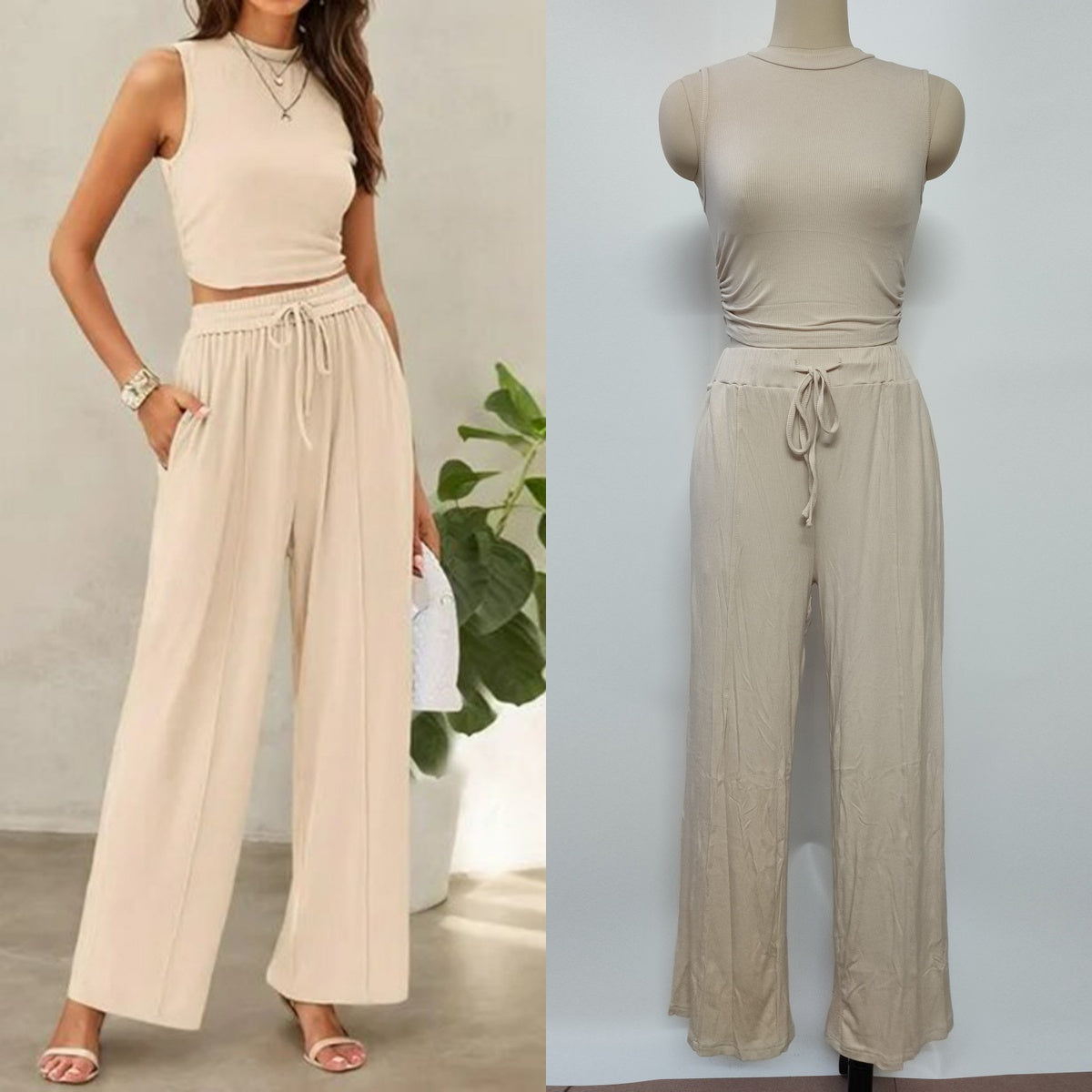 Ribbed Knit cropped tank + drawstring set - Week of 7.7