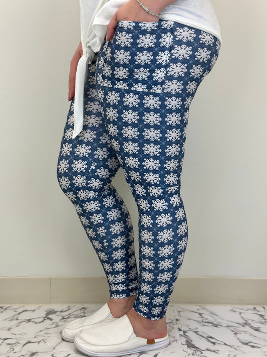 Navy Snowflake Leggings w/ Pockets