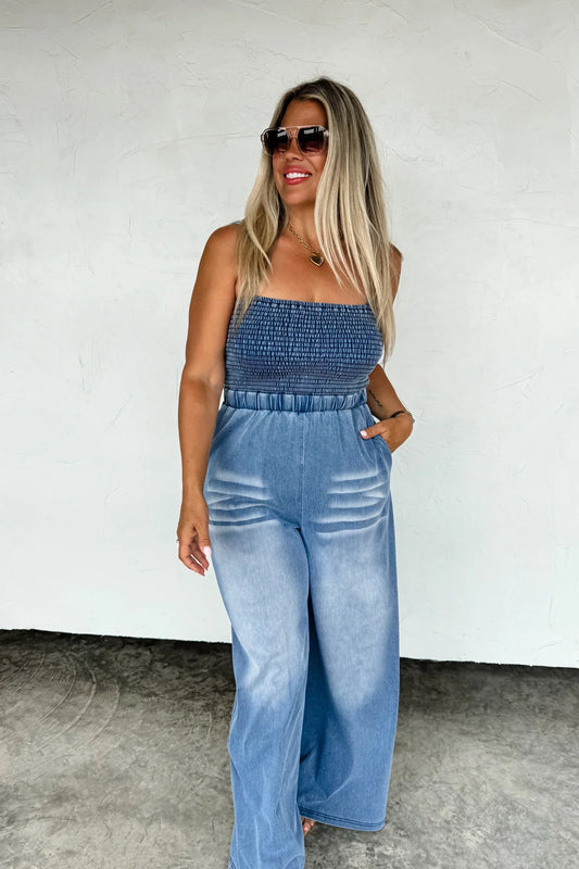 PREORDER: Denim Crush Smocked Romper