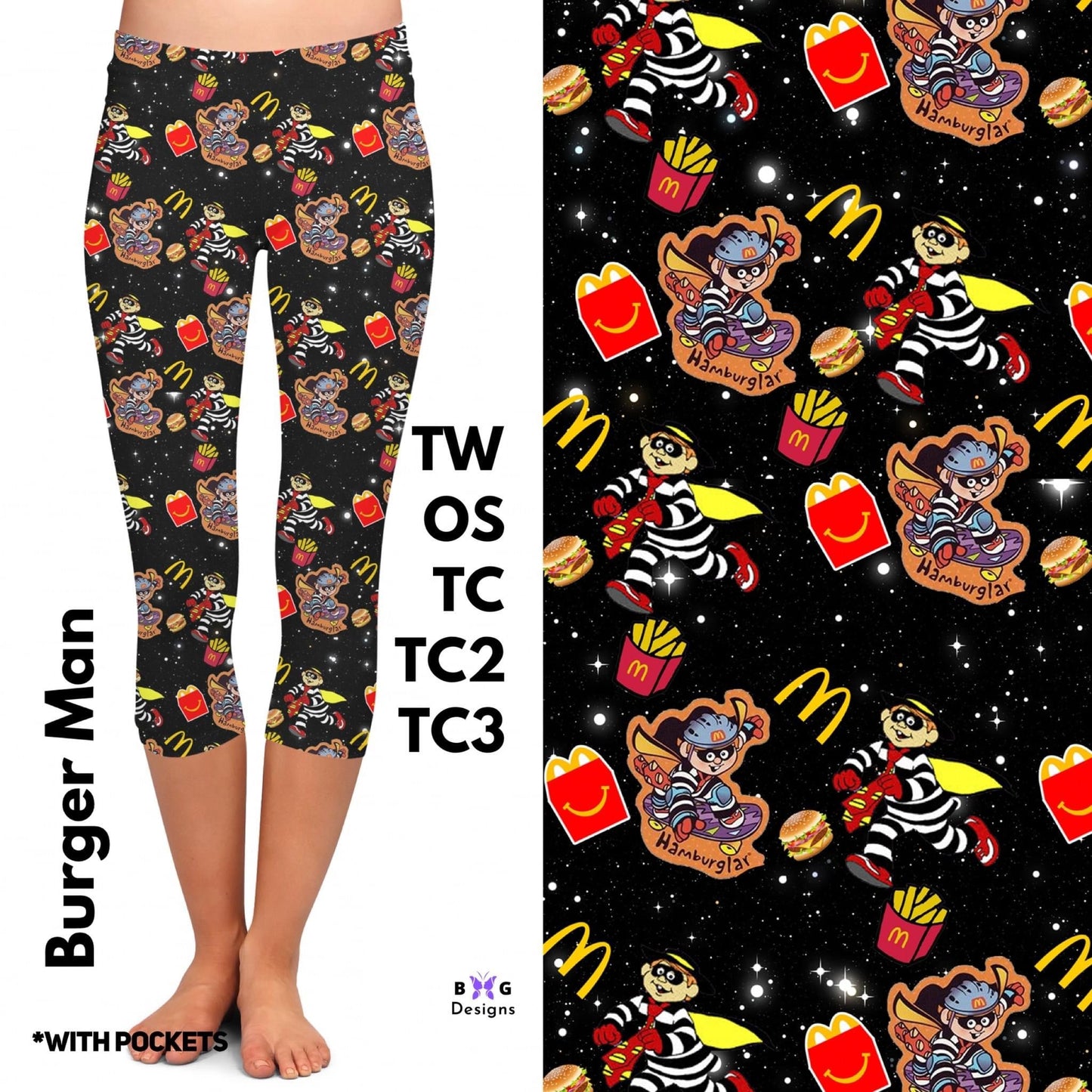 Burger Man - Capri Leggings with Pockets