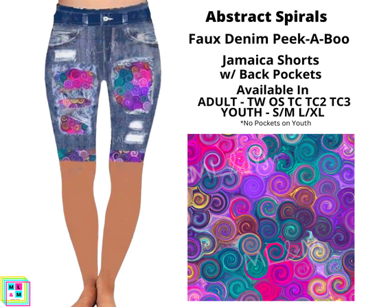 Abstract Spirals Faux Denim Jamaica Shorts