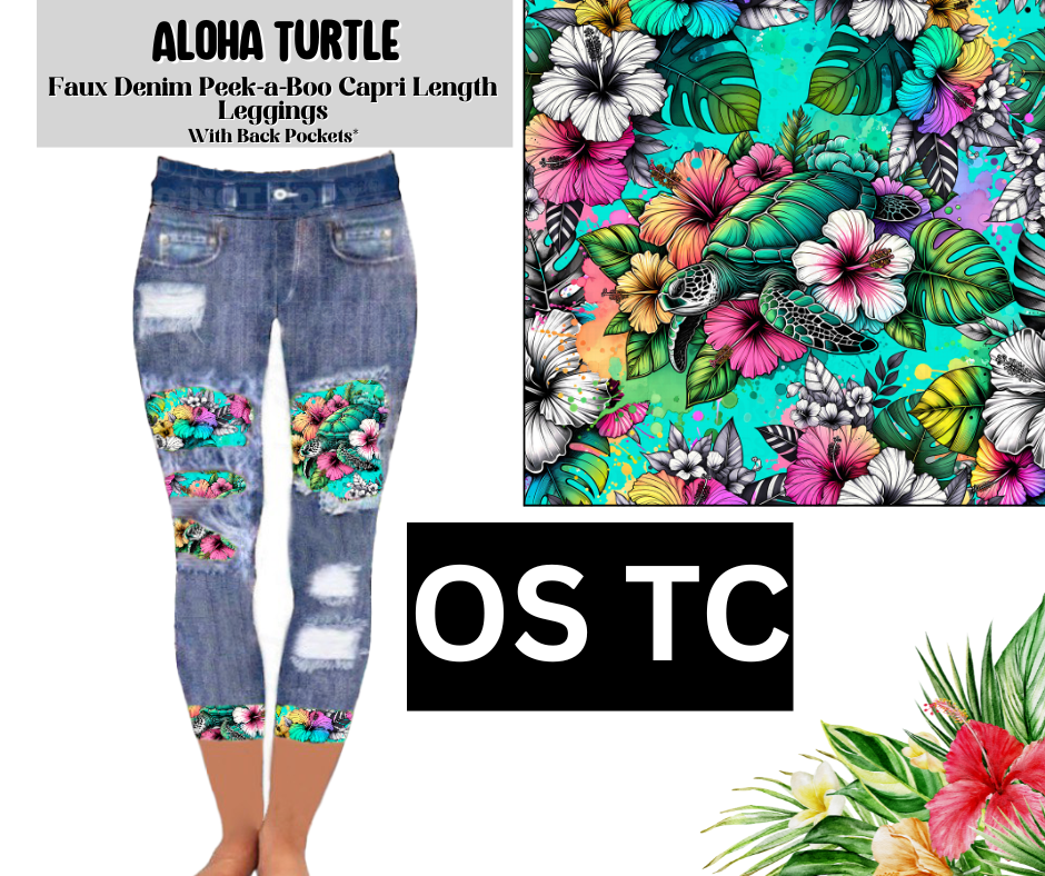 Aloha Turtle Capri Faux Denim Peekaboo