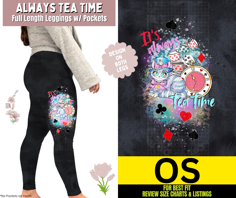 Always Tea Time Watercolor Full Length Leggings w/ Side Leg Designs