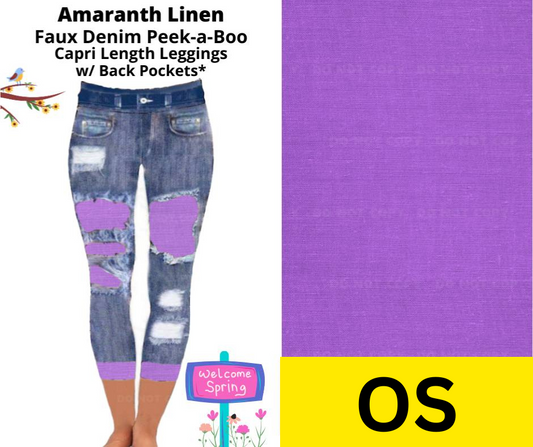 Amaranth Linen Capri Faux Denim Peekaboo