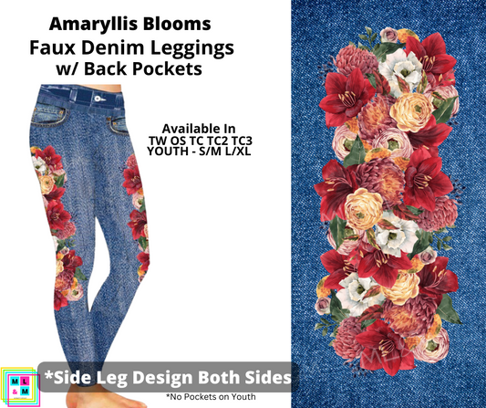 Amaryllis Blooms Full Length Faux Denim w/ Side Leg Designs